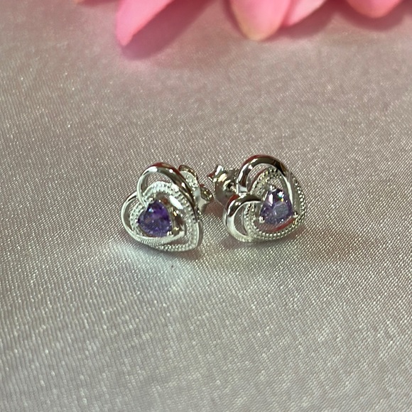 SS CZ Amethyst Earrings - Picture 1 of 3